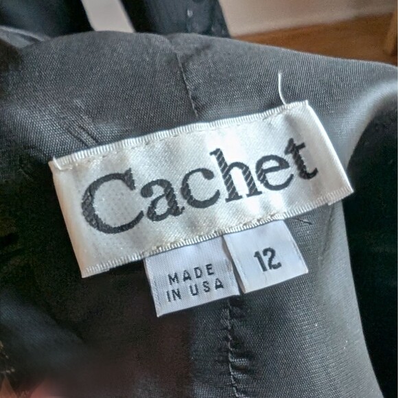 Vintage 90s Cachet Beaded Top Fringe Evening Cocktail Whimsigoth Silver Size 12 - Picture 8 of 12